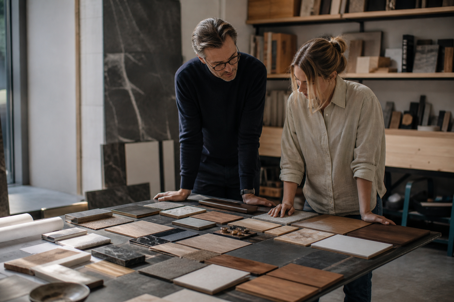 People planning a bespoke project around real materials